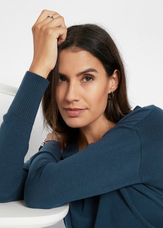 bonprix Longpullover Feinstrick-Baumwollmischung, mit V-Ausschnitt, mit Seitenschlitzen – Bild 4 von 5