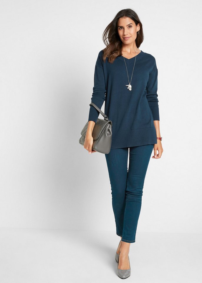 bonprix Longpullover Feinstrick-Baumwollmischung, mit V-Ausschnitt, mit Seitenschlitzen – Bild 5 von 5