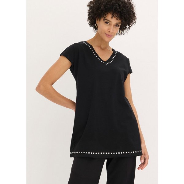 bonprix Longshirt bequeme Passform, mit Nietenapplikation, Kurzarm-Design