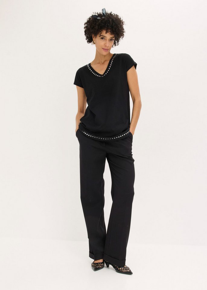 bonprix Longshirt bequeme Passform, mit Nietenapplikation, Kurzarm-Design – Bild 5 von 5