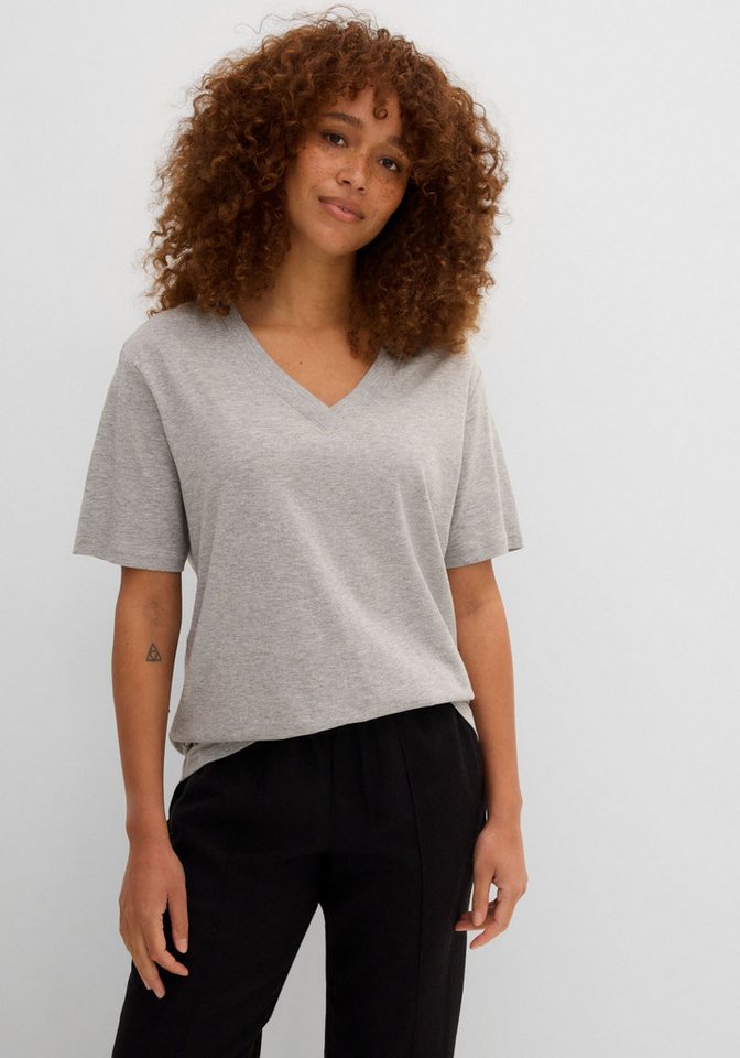 bonprix Longshirt (Packung, 5-tlg) lockere Passform, Kurzarm, mit V-Ausschnitt, unifarben – Bild 2 von 5