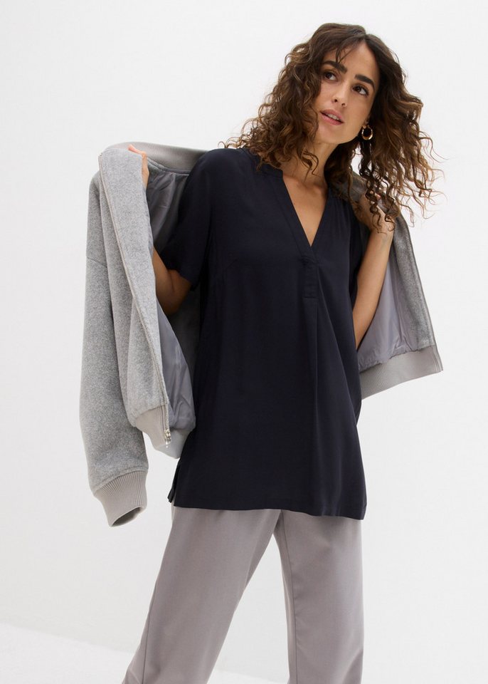 bonprix Longtunika gerader Schnitt, mit kurzem Arm, mit Henleykragen, aus Viskose – Bild 2 von 5