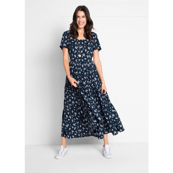 bonprix Maxikleid aus reiner Baumwolle, Loose Fit, Kurzarm-Design, mit Allover-Muster