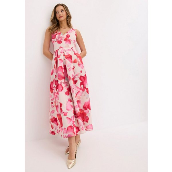 bonprix Maxikleid ausgestellte Passform, glänzender Satin mit floralem Print, ärmellos