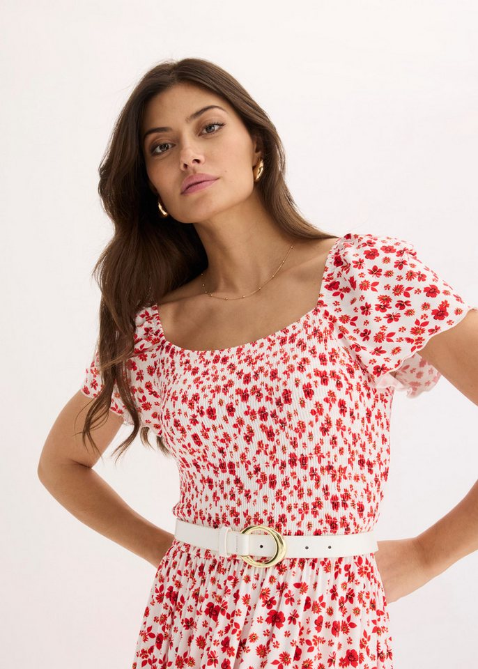bonprix Maxikleid ausgestellte Passform, eckiger Ausschnitt, Kurzarm-Design – Bild 3 von 5