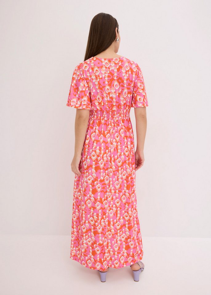 bonprix Maxikleid ausgestellte Passform, tiefer V-Ausschnitt, Halbarm-Design – Bild 2 von 5