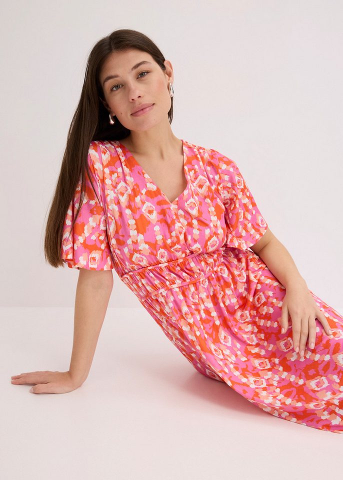 bonprix Maxikleid ausgestellte Passform, tiefer V-Ausschnitt, Halbarm-Design – Bild 4 von 5