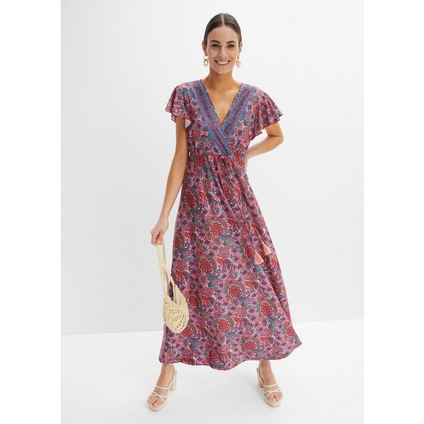 bonprix Maxikleid lockerer Schnitt, mit Flügelärmeln, elastisches Material, Maxilänge