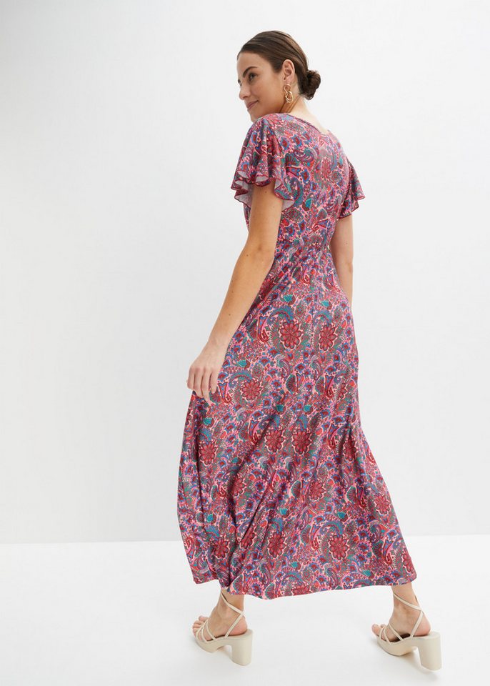 bonprix Maxikleid lockerer Schnitt, mit Flügelärmeln, elastisches Material, Maxilänge – Bild 2 von 5