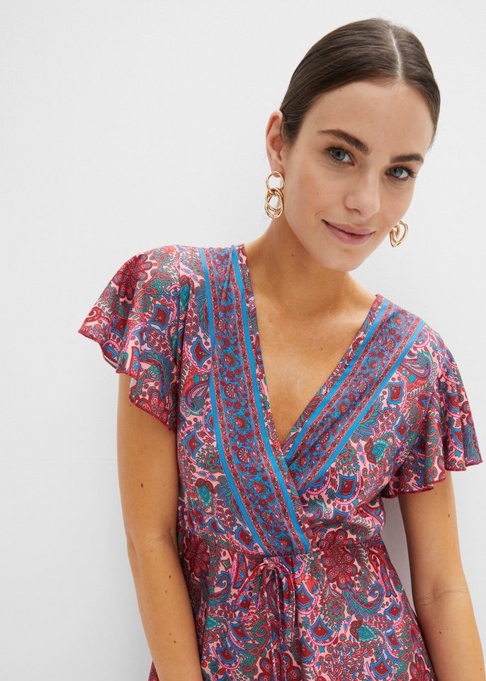 bonprix Maxikleid lockerer Schnitt, mit Flügelärmeln, elastisches Material, Maxilänge – Bild 3 von 5