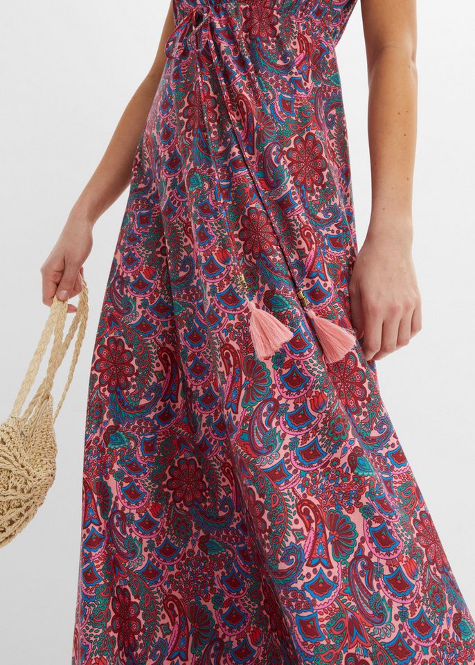 bonprix Maxikleid lockerer Schnitt, mit Flügelärmeln, elastisches Material, Maxilänge – Bild 4 von 5
