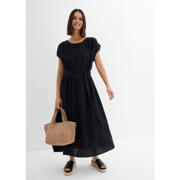 bonprix Midikleid aus Musselin, mit Rundhalsausschnitt und Schlitz am Rückenausschnitt