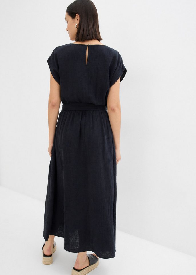 bonprix Midikleid aus Musselin, mit Rundhalsausschnitt und Schlitz am Rückenausschnitt – Bild 2 von 5