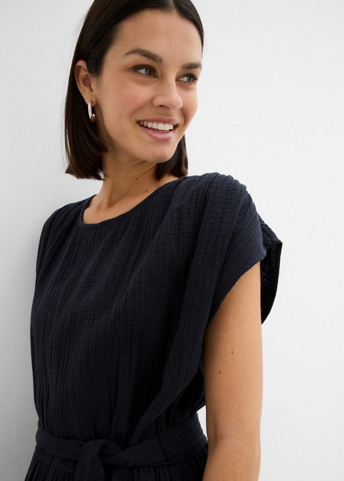 bonprix Midikleid aus Musselin, mit Rundhalsausschnitt und Schlitz am Rückenausschnitt – Bild 3 von 5