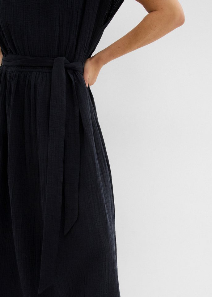 bonprix Midikleid aus Musselin, mit Rundhalsausschnitt und Schlitz am Rückenausschnitt – Bild 4 von 5
