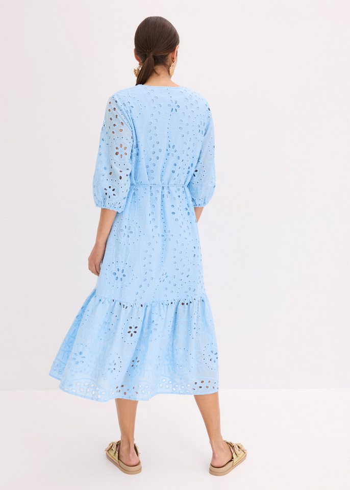 bonprix Midikleid mit V-Ausschnitt, ausgestellte Passform, aus Baumwolle – Bild 2 von 5
