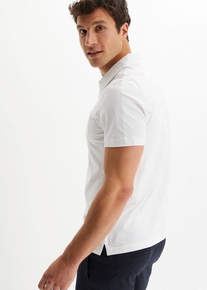 bonprix Poloshirt bequeme Passform, reine Baumwolle, Umlegekragen und Brusttasche – Bild 3 von 5