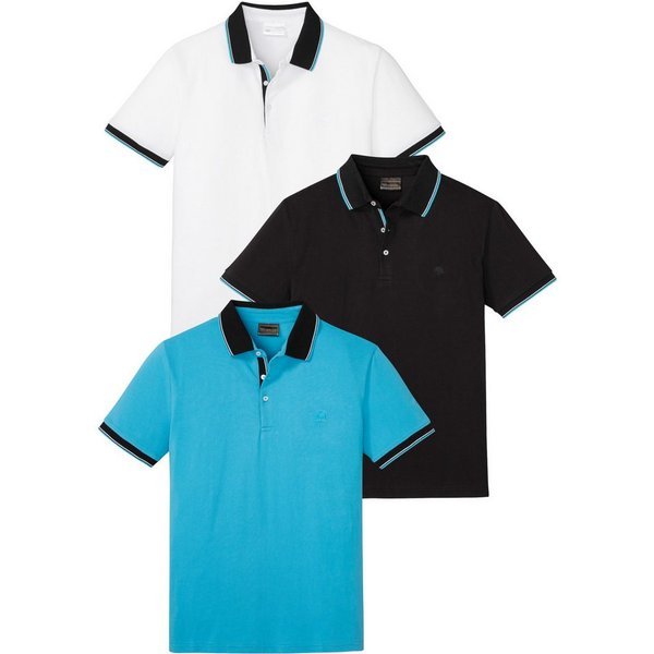 bonprix Poloshirt (Packung, 3-tlg., 3er) Regular Fit, Kurzarm, mit dezenter Bruststickerei, aus Baumwolle