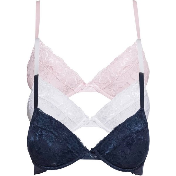 bonprix Push-up-BH (Packung, 3-tlg., 3er) leicht wattierte Cups, mit feinem Allover-Spitze, mit Baumwollfutter
