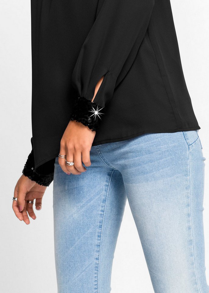 bonprix Schlupfbluse lockere Passform, aus Polyester, mit Paillettenapplikationen – Bild 3 von 5