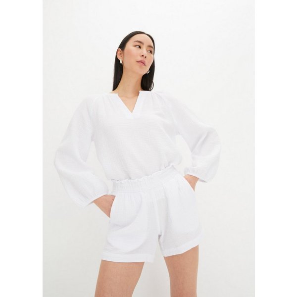 bonprix Shirtbluse Oversize-Passform, mit V-Ausschnitt, aus Baumwolle, 3/4-Ärmeln