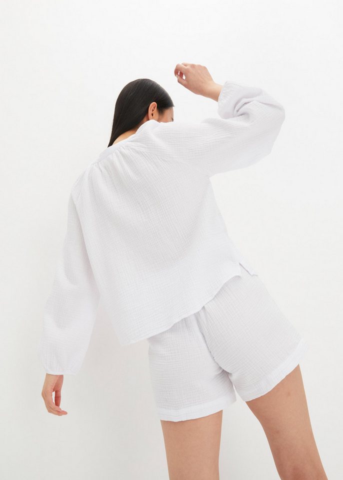 bonprix Shirtbluse Oversize-Passform, mit V-Ausschnitt, aus Baumwolle, 3/4-Ärmeln – Bild 3 von 5