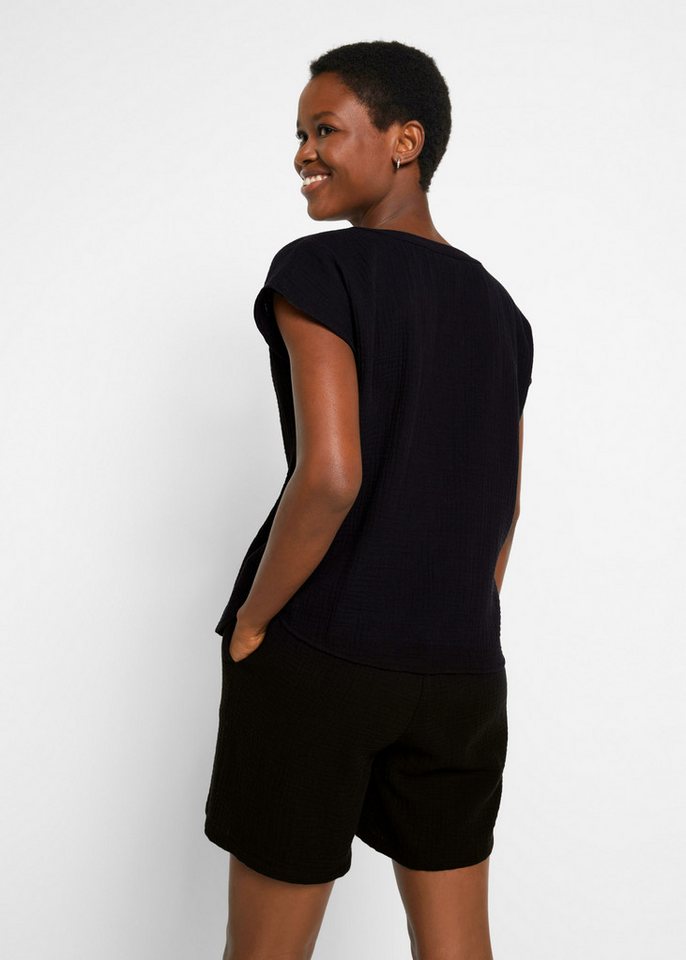 bonprix Shirtbluse Oversize-Passform, mit V-Ausschnitt, aus Baumwolle – Bild 2 von 5