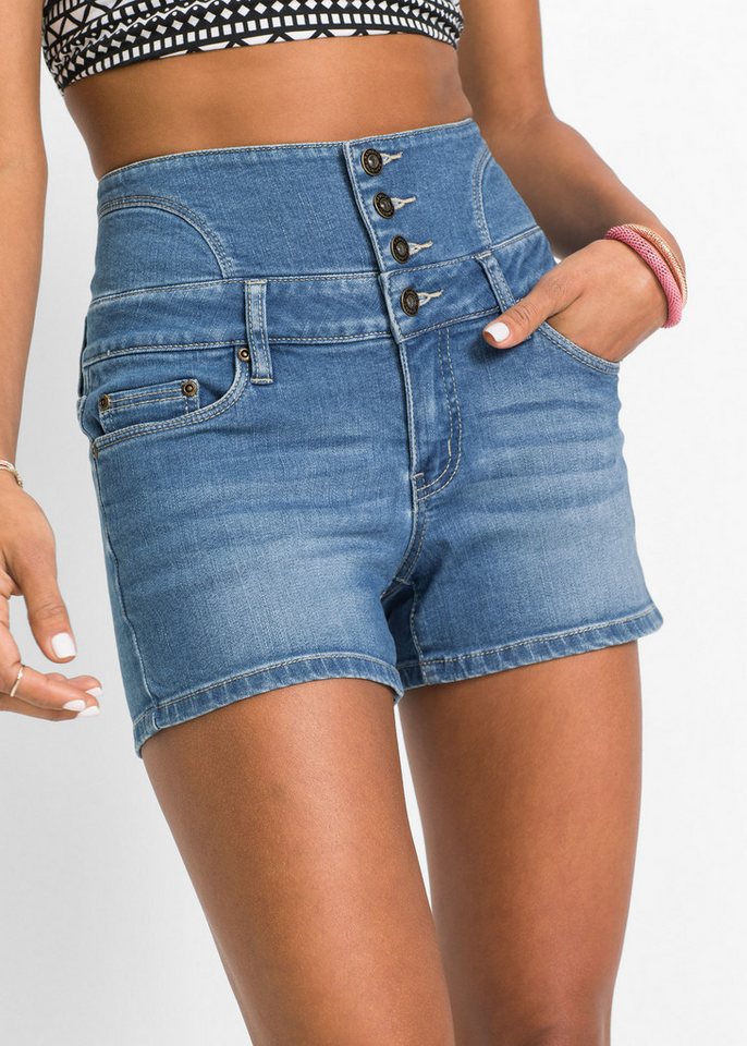 bonprix Shorts aus Baumwolle, Polyester und Elasthan, mit High Waist – Bild 3 von 5