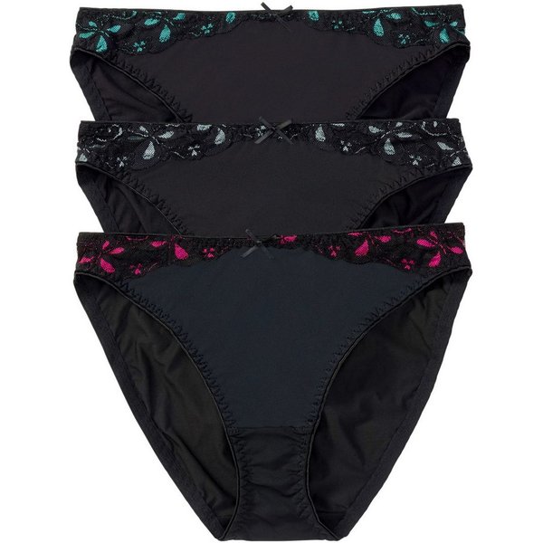 bonprix Slip (Packung, 3-St) mit zweifarbigem Stickereieinsatz, mit zarter Spitze, 3er Pack