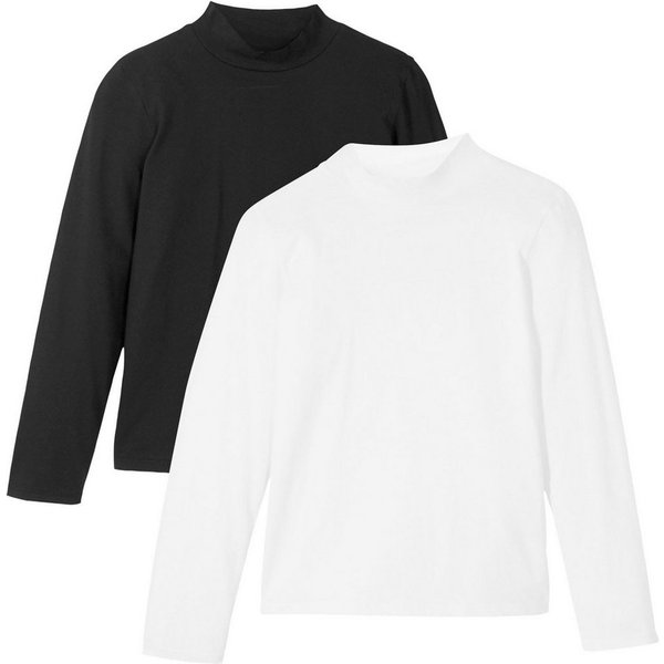 bonprix Stehkragenshirt (Packung, 2-tlg) schmale Passform, Stehkragen, aus reiner Baumwolle