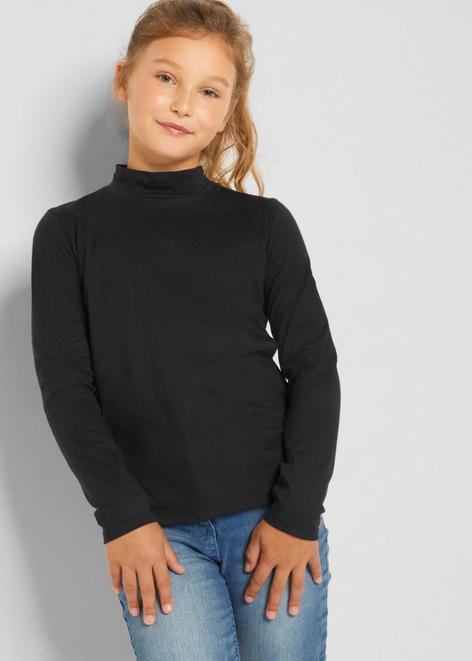 bonprix Stehkragenshirt (Packung, 2-tlg) schmale Passform, Stehkragen, aus reiner Baumwolle – Bild 2 von 5