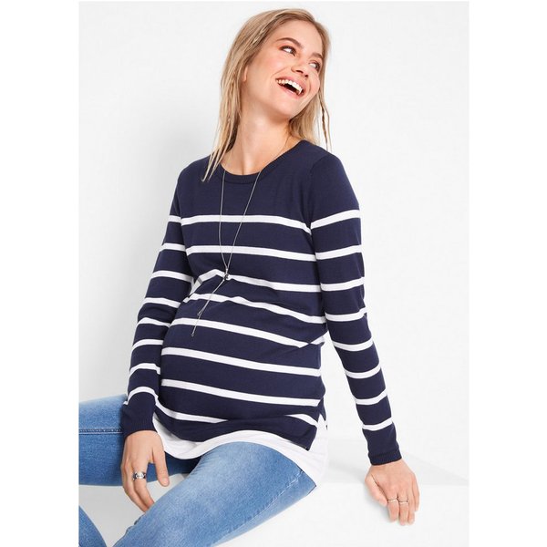 bonprix Stillpullover aus Jersey, gestreifte Optik, figurumspielende Passform