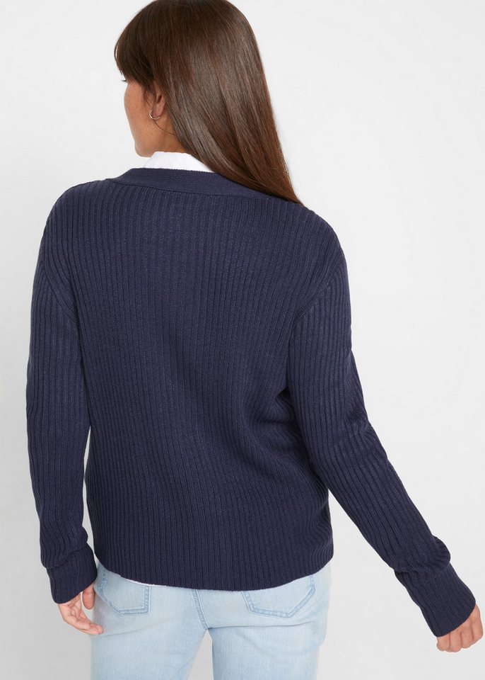bonprix Strickjacke lockere Passform, Ripp-Optik, unifarben, mit 3-Knopf-Verschluss – Bild 2 von 5