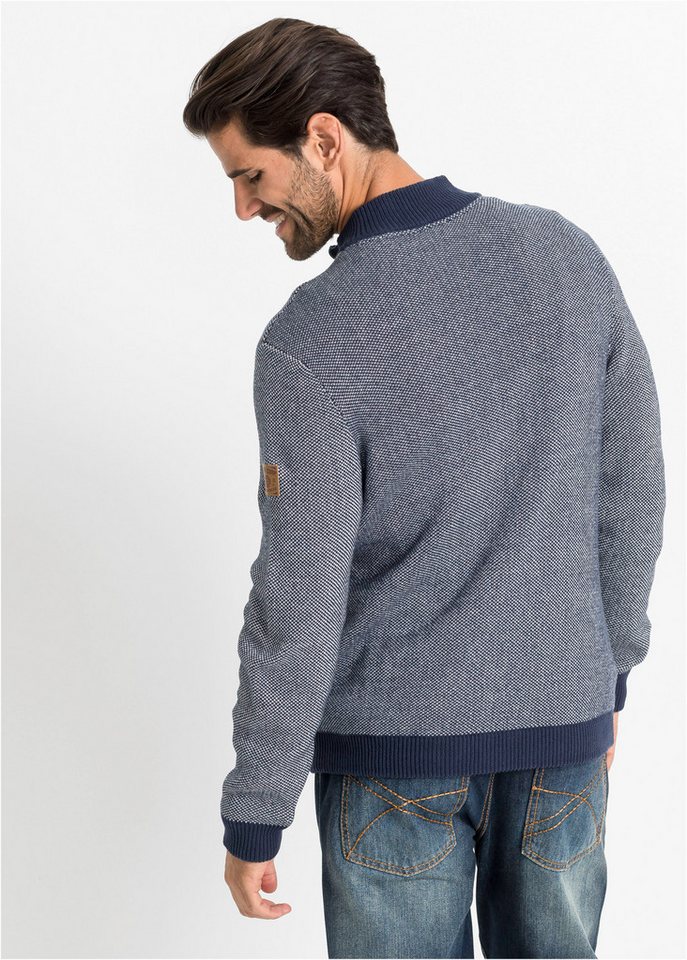 bonprix Strickjacke mit Stehkragen, Regular Fit, unifarben, aus Baumwolle, casual Stil – Bild 2 von 5