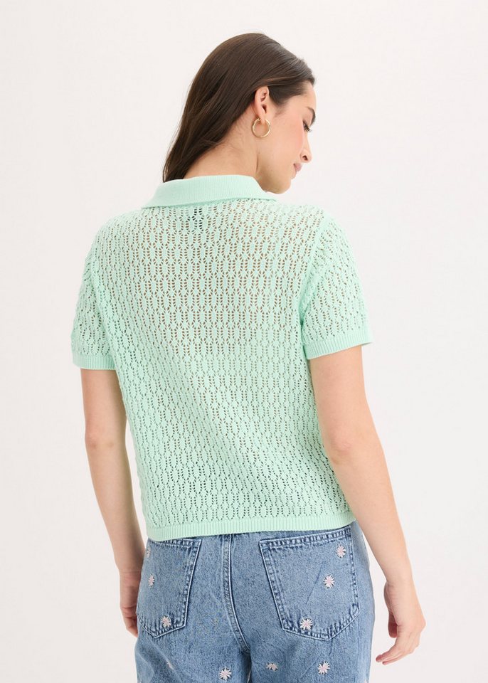 bonprix Strickpullover aus reiner Baumwolle, bequeme Passform, mit Ajour-Strickmuster – Bild 2 von 5