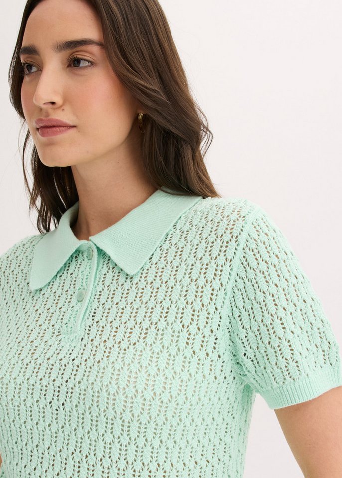 bonprix Strickpullover aus reiner Baumwolle, bequeme Passform, mit Ajour-Strickmuster – Bild 3 von 5