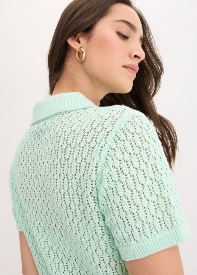 bonprix Strickpullover aus reiner Baumwolle, bequeme Passform, mit Ajour-Strickmuster – Bild 4 von 5
