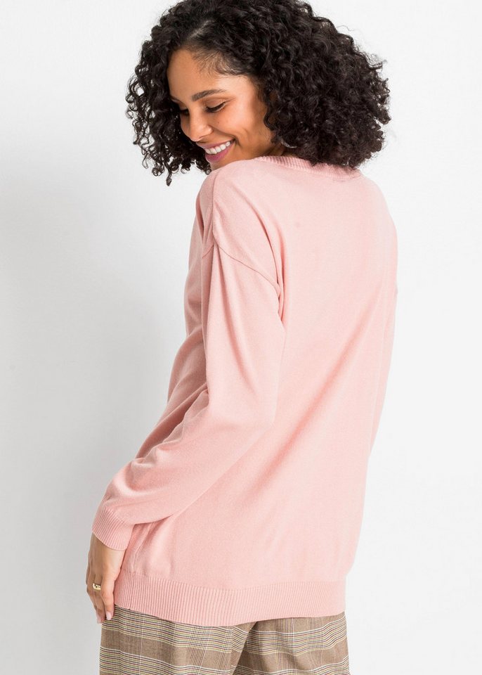 bonprix Strickpullover kuschelweiches Material, Oversize-Passform, V-Ausschnitt – Bild 2 von 5
