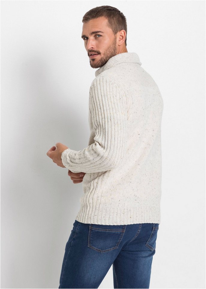 bonprix Strickpullover mit Schalkragen und Knopfverschluss, Langarm – Bild 2 von 5