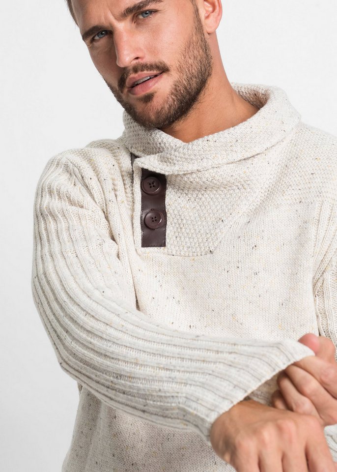 bonprix Strickpullover mit Schalkragen und Knopfverschluss, Langarm – Bild 3 von 5