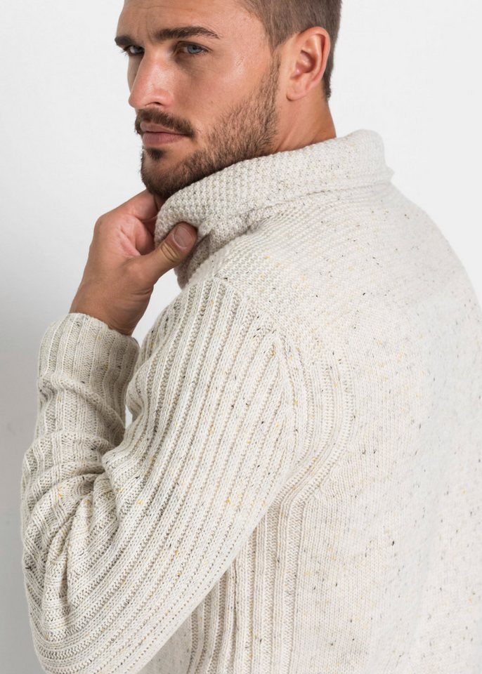 bonprix Strickpullover mit Schalkragen und Knopfverschluss, Langarm – Bild 4 von 5