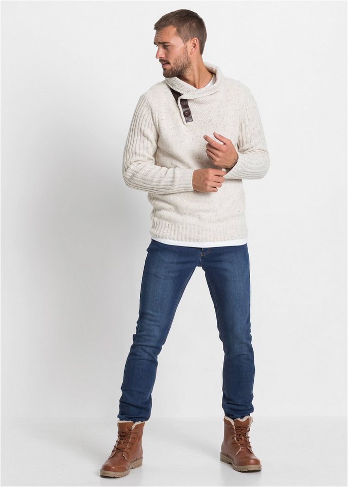 bonprix Strickpullover mit Schalkragen und Knopfverschluss, Langarm – Bild 5 von 5
