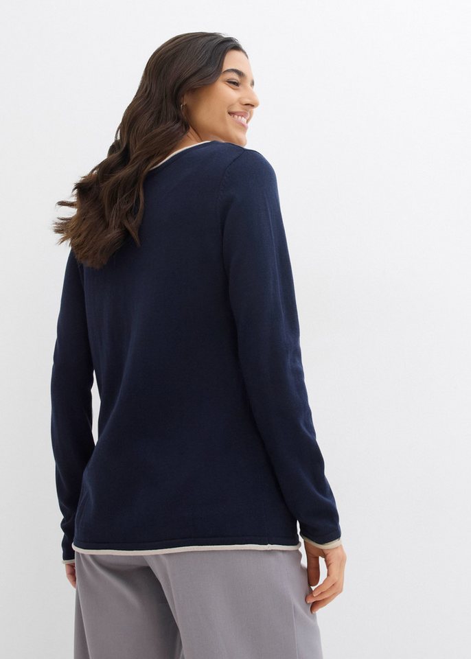 bonprix Strickpullover weiches Material, mit kontrastfarbiger Rollkante – Bild 5 von 5