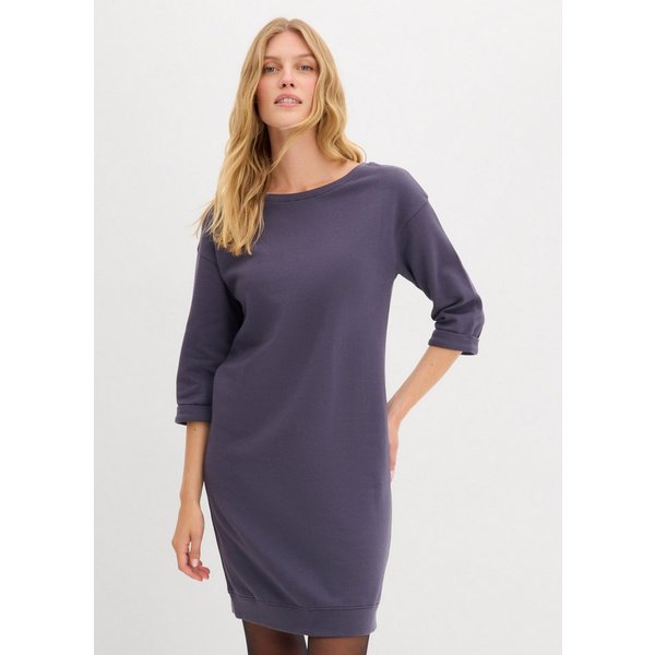 bonprix Sweatkleid mit lockerer Passform, knielang, 3/4-Ärmel, unifarben, ohne Verschluss