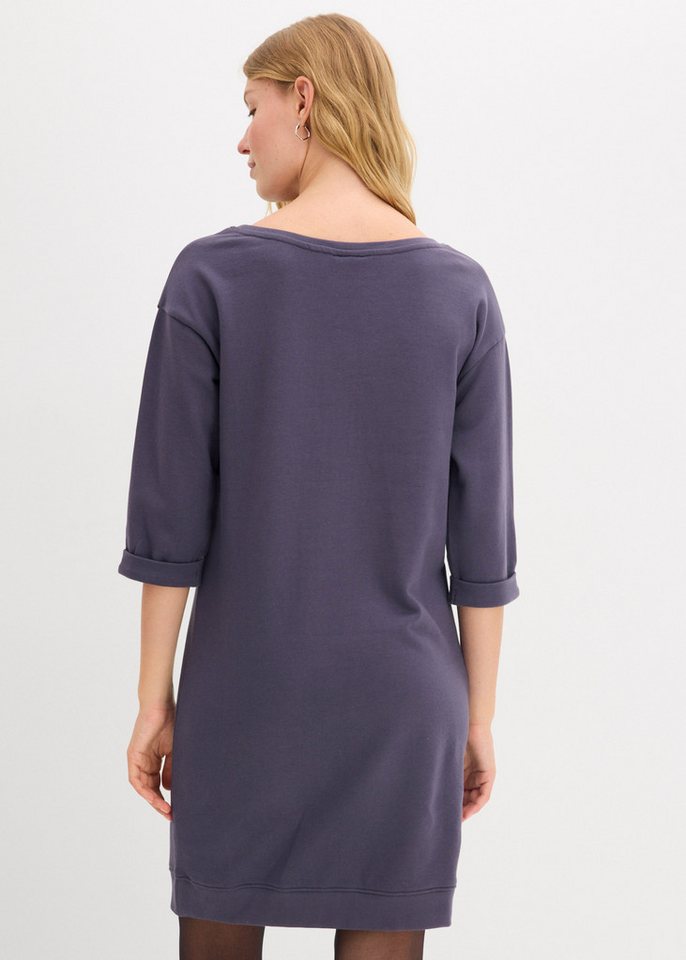 bonprix Sweatkleid mit lockerer Passform, knielang, 3/4-Ärmel, unifarben, ohne Verschluss – Bild 2 von 5