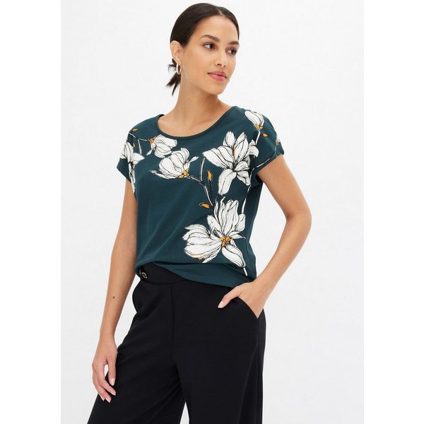 bonprix T-Shirt bequeme Passform, überschnittene Schultern, mit Blütenprint