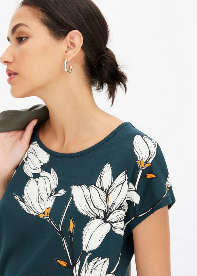 bonprix T-Shirt bequeme Passform, überschnittene Schultern, mit Blütenprint – Bild 3 von 5