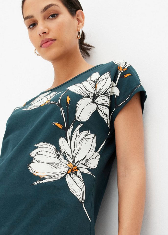 bonprix T-Shirt bequeme Passform, überschnittene Schultern, mit Blütenprint – Bild 4 von 5