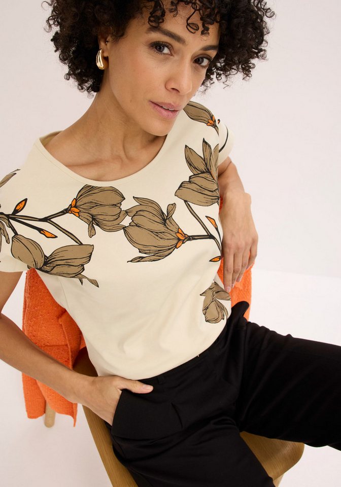 bonprix T-Shirt bequeme Passform, überschnittene Schultern, mit Blütenprint – Bild 4 von 5