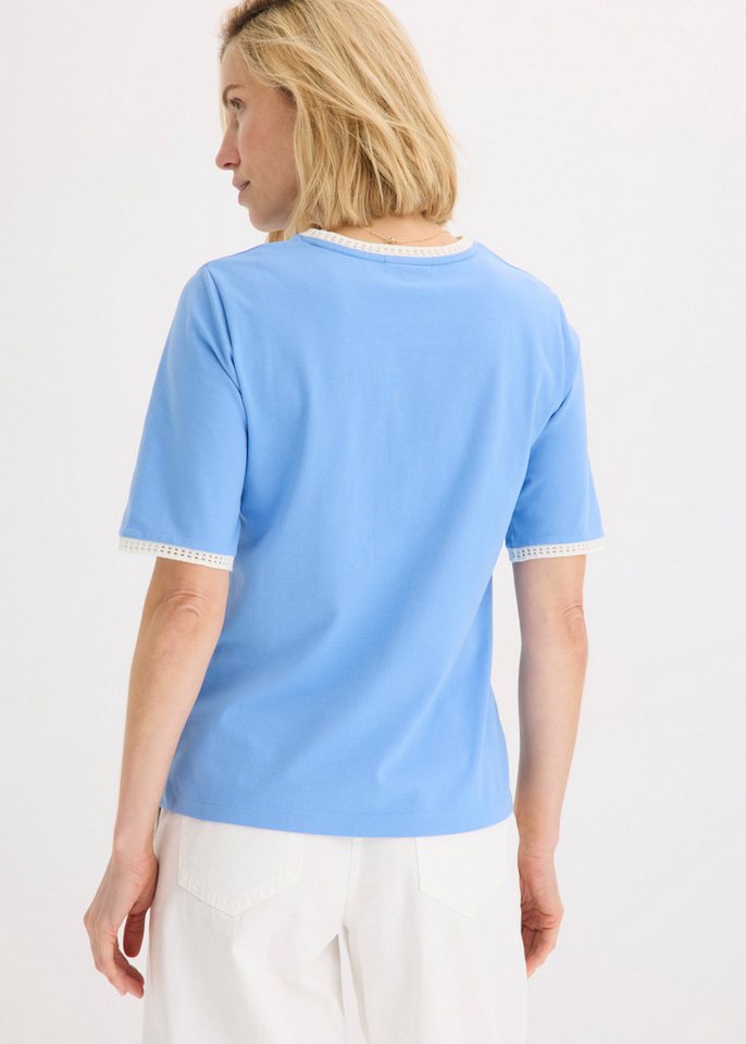 bonprix T-Shirt Halbarm-Design, lockere Passform, mit Spitzenborte – Bild 3 von 5